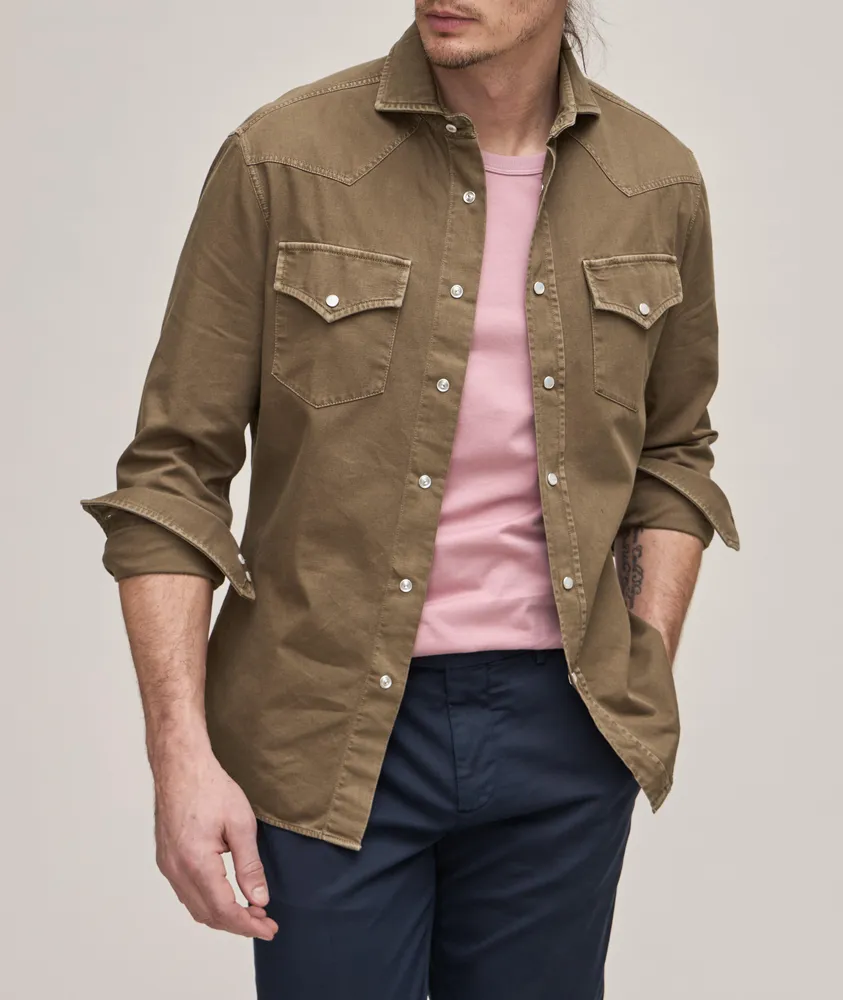 Garment-Dyed Western Denim Shirt