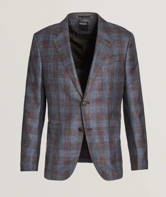 Natural Prince of Wales Textured Wool, Silk & Linen Sport Jacket