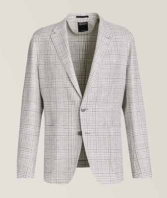 Crossover Prince of Wales Linen, Wool & Silk Shirt Jacket