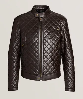 Shiny Nappa Leather Quilted Biker Jacket