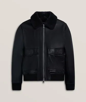 Removable Shearling Collar Leather Jacket