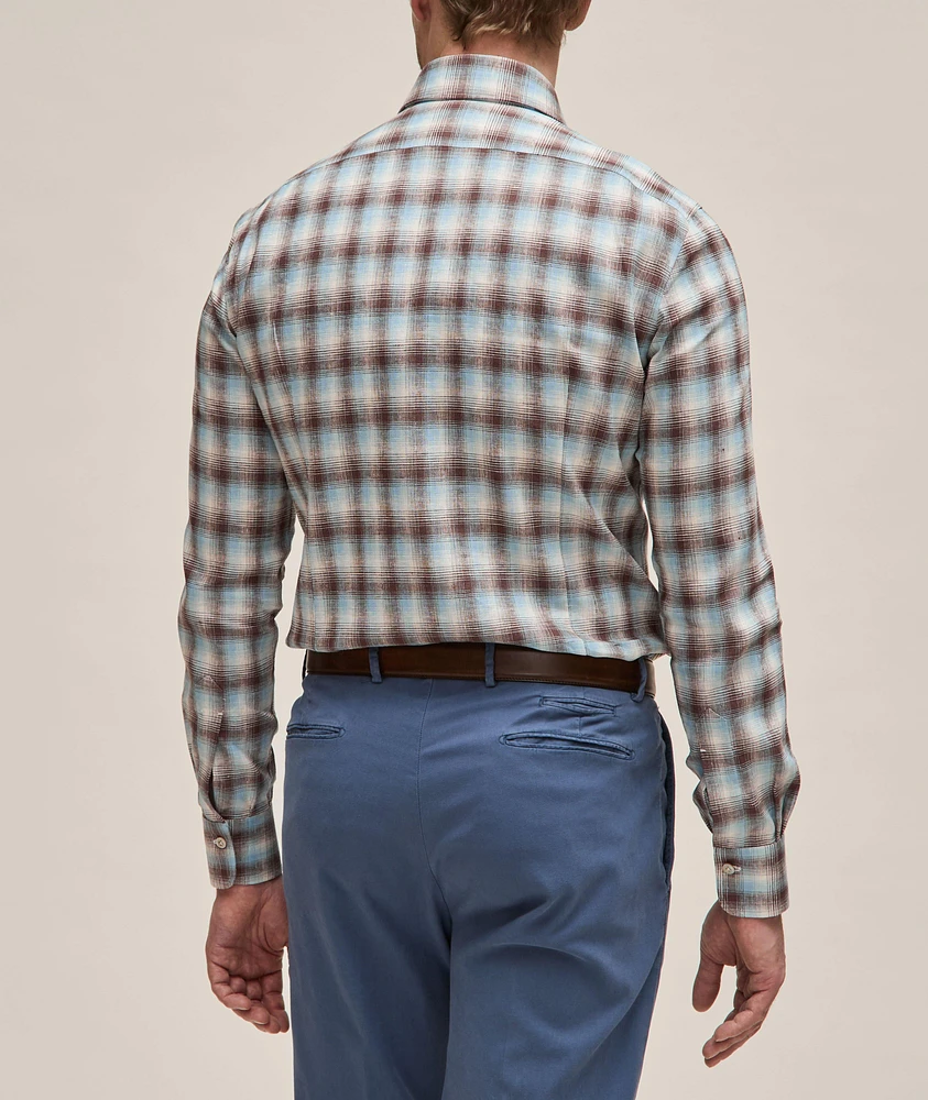 Linen-Blend Check Dress Shirt