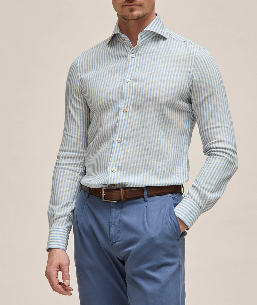 Linen-Blend Striped Dress Shirt