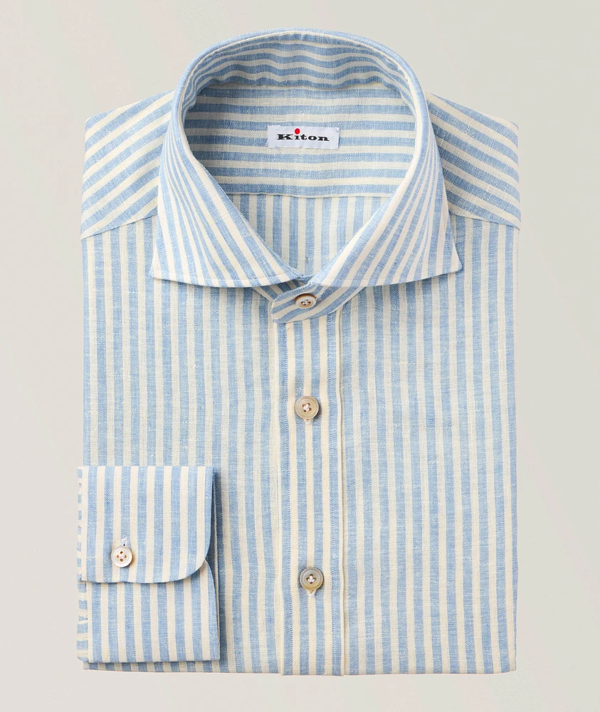 Linen-Blend Striped Dress Shirt