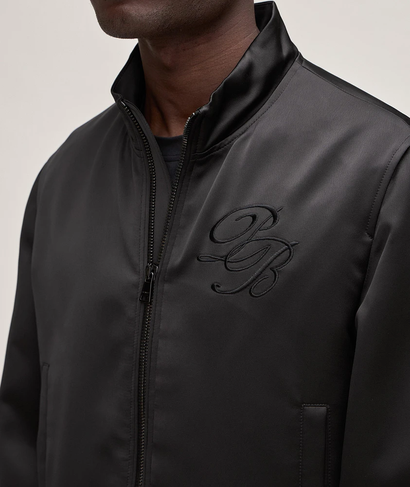 Logo Embroidered Satin Bomber Jacket