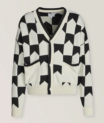 Chevron Checkered Cotton-Cashmere Knit Cardigan