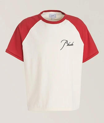 Logo Print Contrast Trims Raglan  T-Shirt