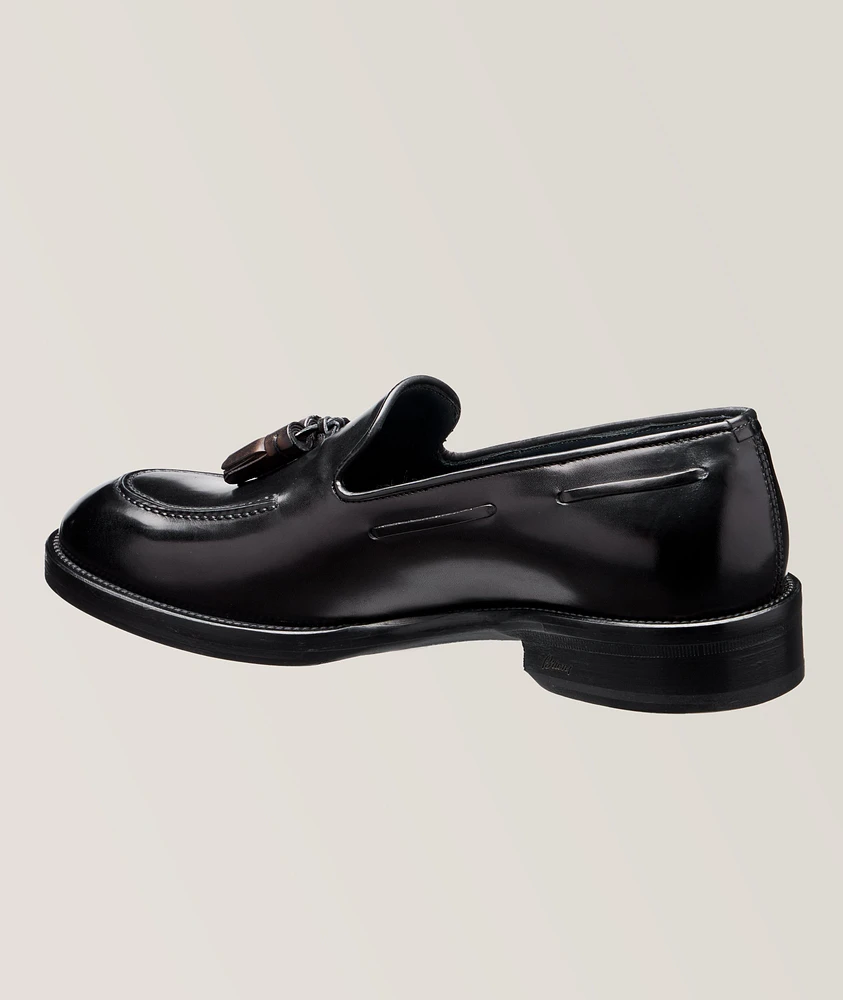 Brushed Leather Tassel Loafers