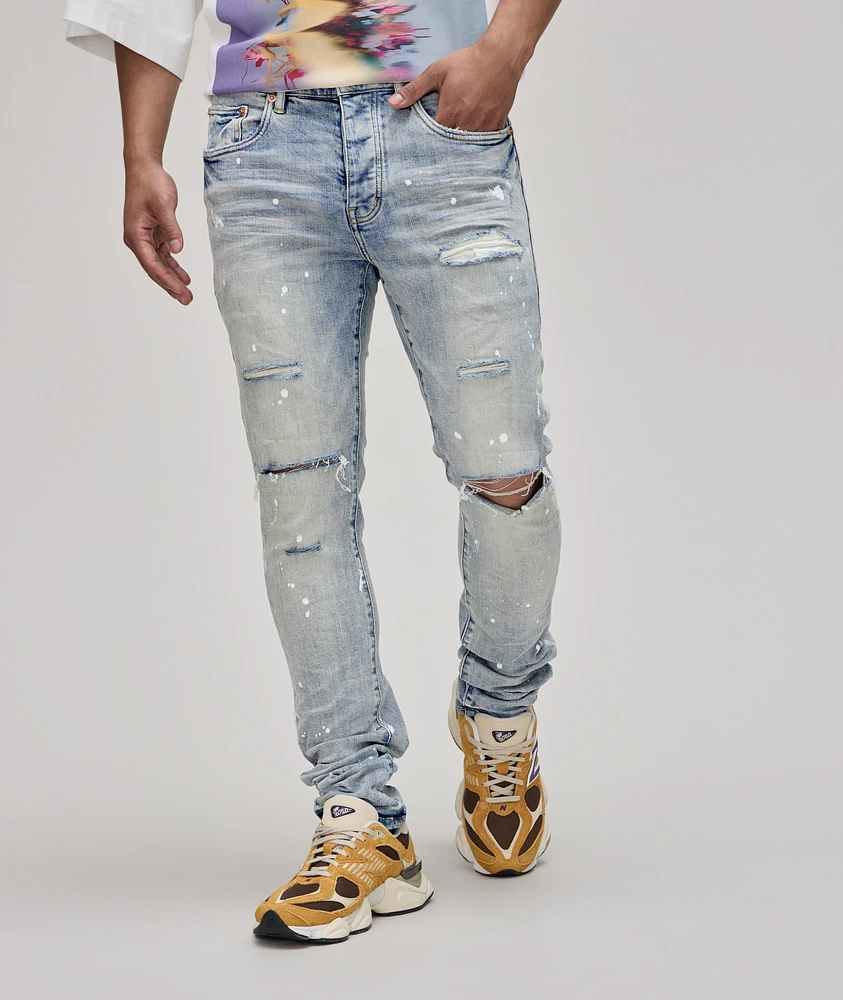 P001 Distressed Paint Splattered Jeans