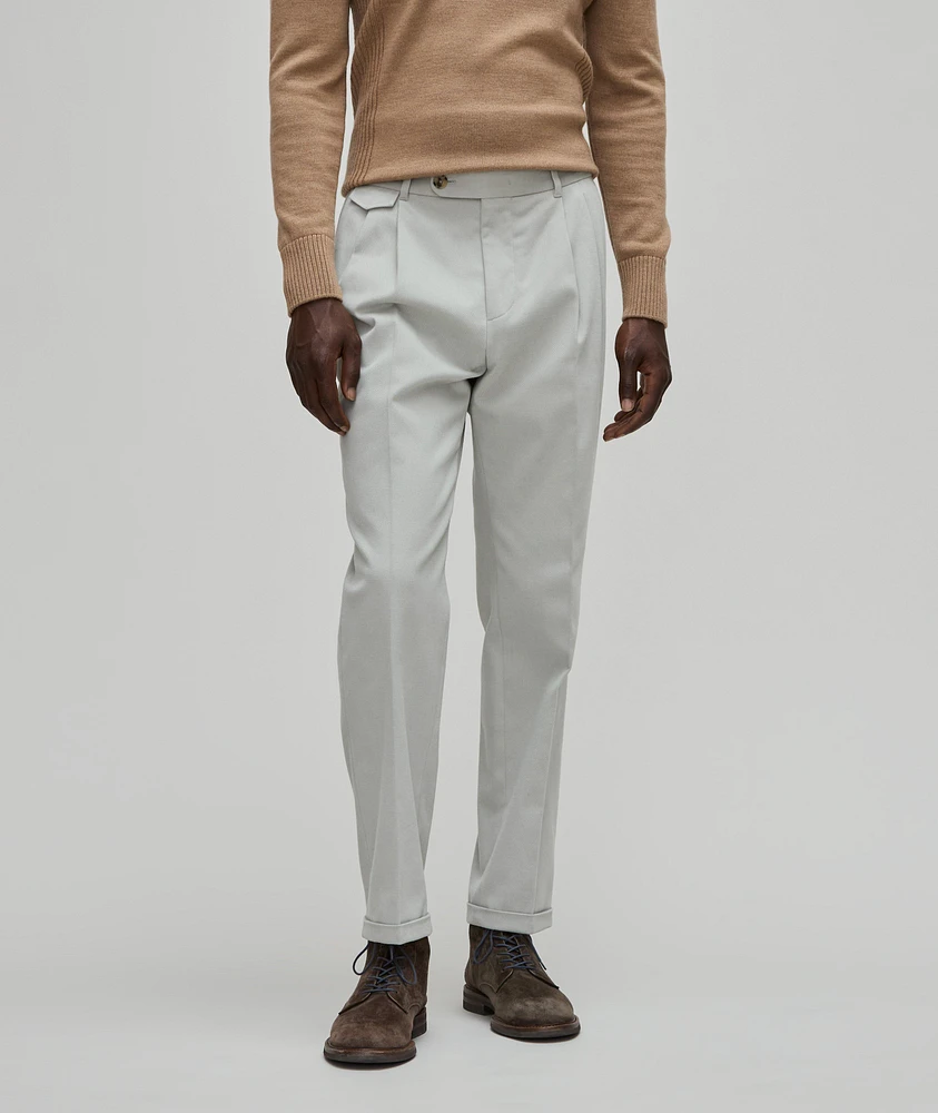 Serpo Shaped Fit with Slim-Fit Leg Stretch Cotton Pleated Pants