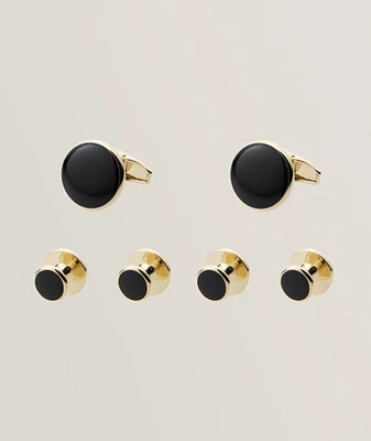 Round Enamel Cufflinks & Stud Set