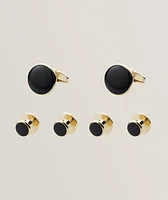 Round Enamel Cufflinks & Stud Set