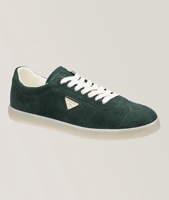 Triangle Logo Suede-Leather Sneakers