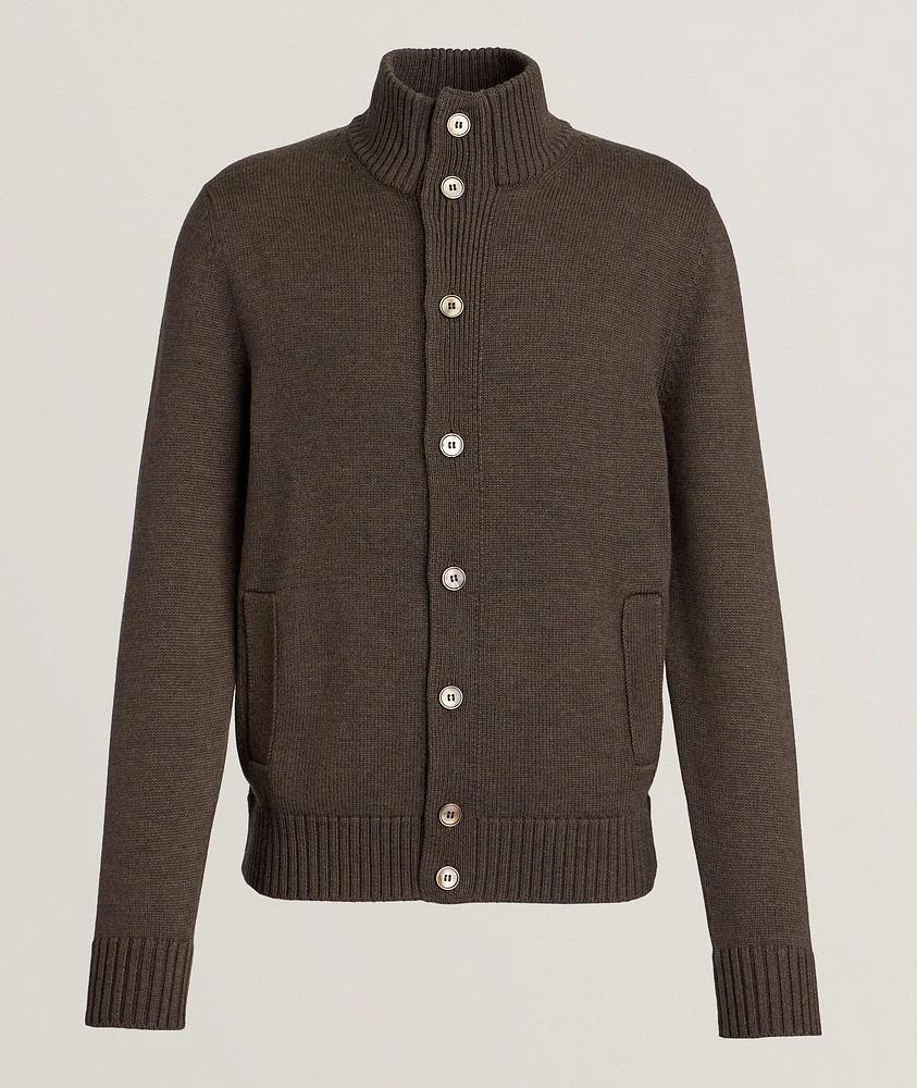 Herringbone Virgin Wool Cardigan