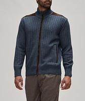 Ribbed Wool-Blend Suede-Trim Sweater