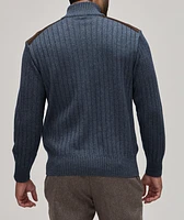 Ribbed Wool-Blend Suede-Trim Sweater