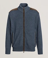 Ribbed Wool-Blend Suede-Trim Sweater