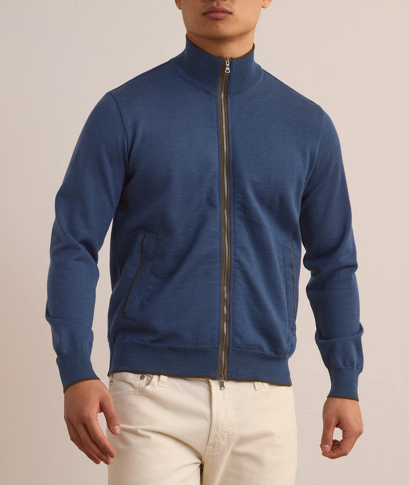 Virgin Wool Suede Trim Sweater