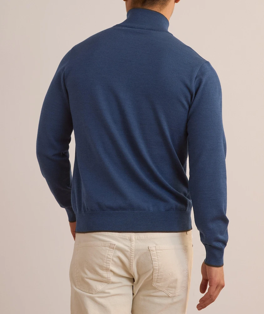 Virgin Wool Suede Trim Sweater