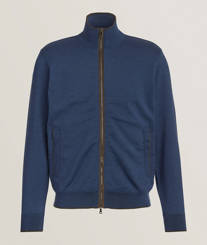 Virgin Wool Suede Trim Sweater