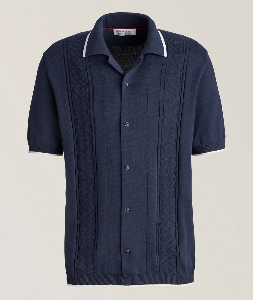 Intarsia Knit Cotton Polo