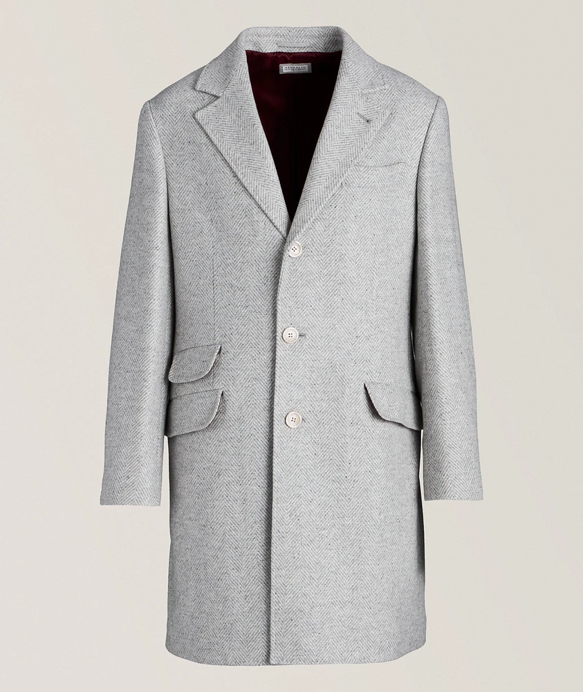 Wool, Silk&Cashmere Herringbone Overcoat