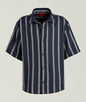 Striped Cotton-Blend Camp Shirt