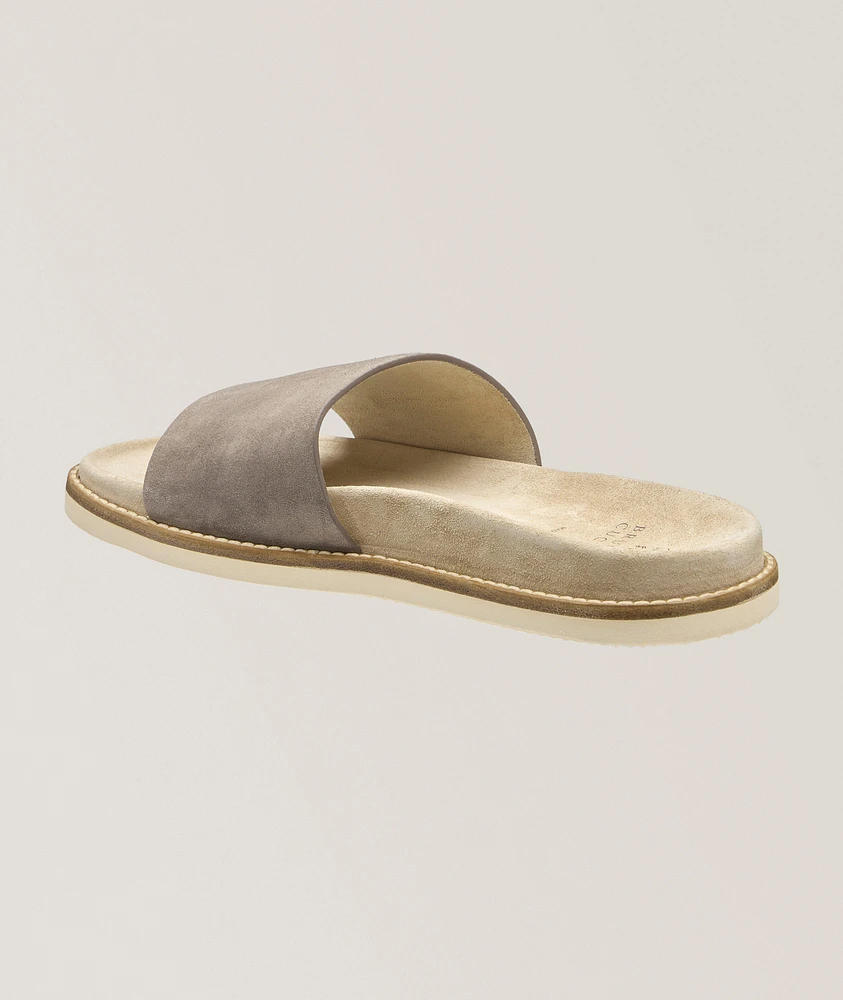 Suede Contrast Slide Sandals