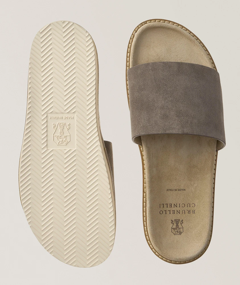 Suede Contrast Slide Sandals