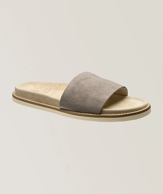Suede Contrast Slide Sandals
