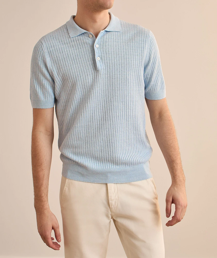 Linen-Cotton Ribbed Knit Polo