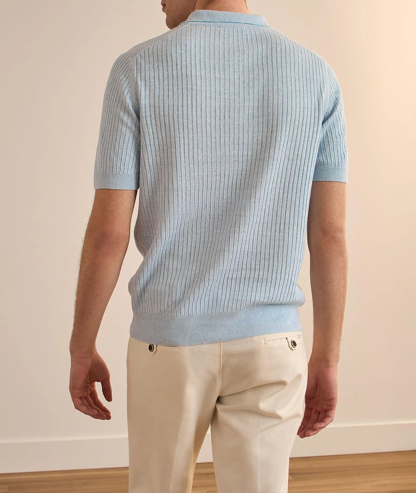 Linen-Cotton Ribbed Knit Polo