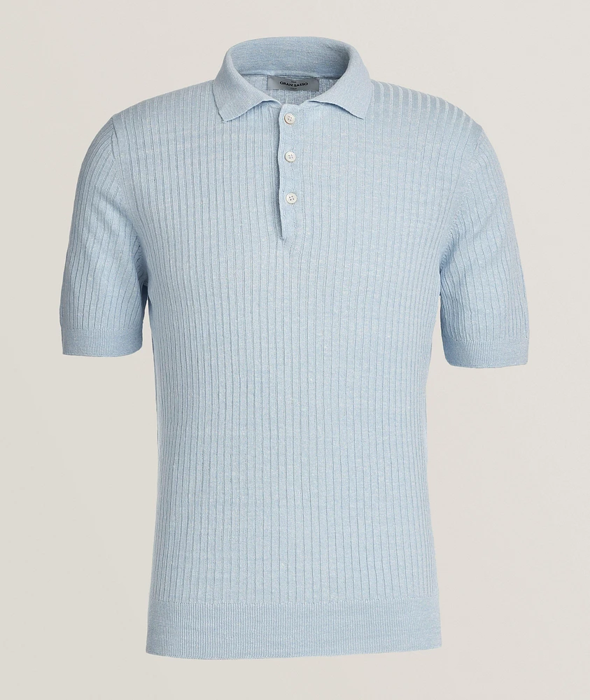 Linen-Cotton Ribbed Knit Polo
