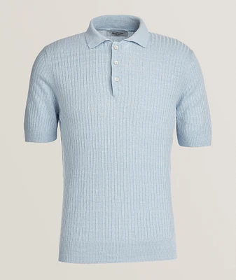 Linen-Cotton Ribbed Knit Polo