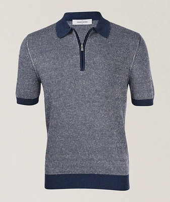 Ribbed Linen-Cotton Quarter-Zip Polo