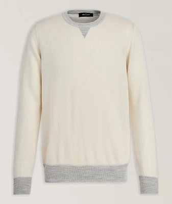 V-Notch Wool-Silk Crewneck Sweater