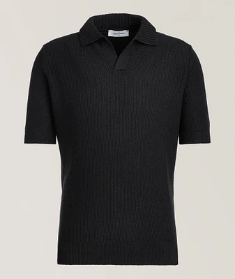 Waffle-Knit Linen-Cotton Knit Polo