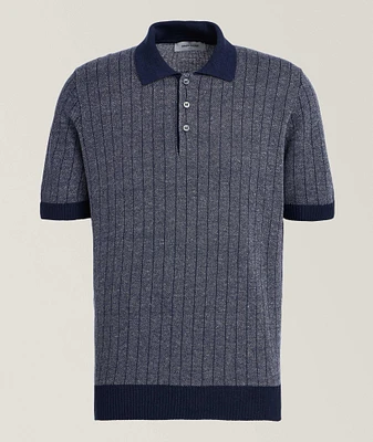 Tonal Striped Linen-Cotton Knit Polo