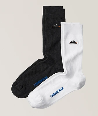 Two-Pack Embroidered Cotton-Blend Socks