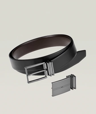 Three-Piece Matte Leather Reversible Belt Set