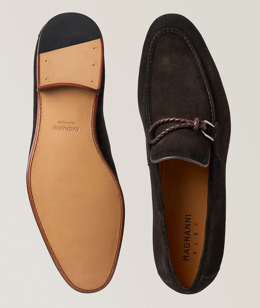 Silvano Woven Asymmetric Loop Suede Loafers