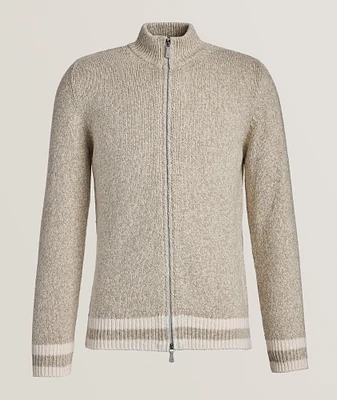 Mock Neck Full-Zip Cotton Sweater