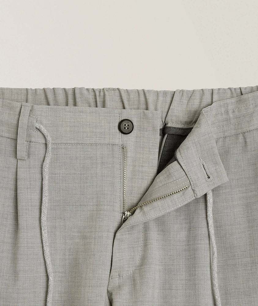 Stretch-Wool Tailored Drawstring Pants
