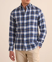 Hidden Button-Down Check Linen Shirt
