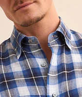 Hidden Button-Down Check Linen Shirt