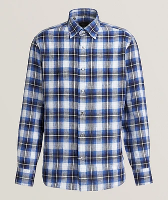 Hidden Button-Down Check Linen Shirt