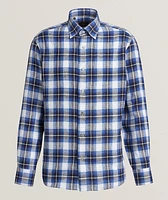 Hidden Button-Down Check Linen Shirt