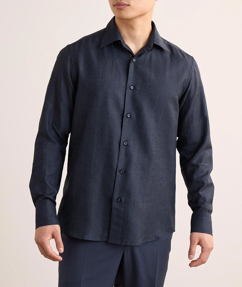 Hidden Button-Down Cotton-Linen Shirt