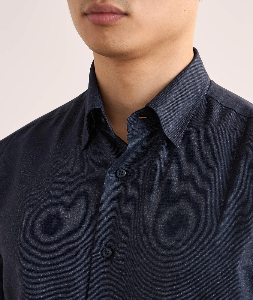 Hidden Button-Down Cotton-Linen Shirt