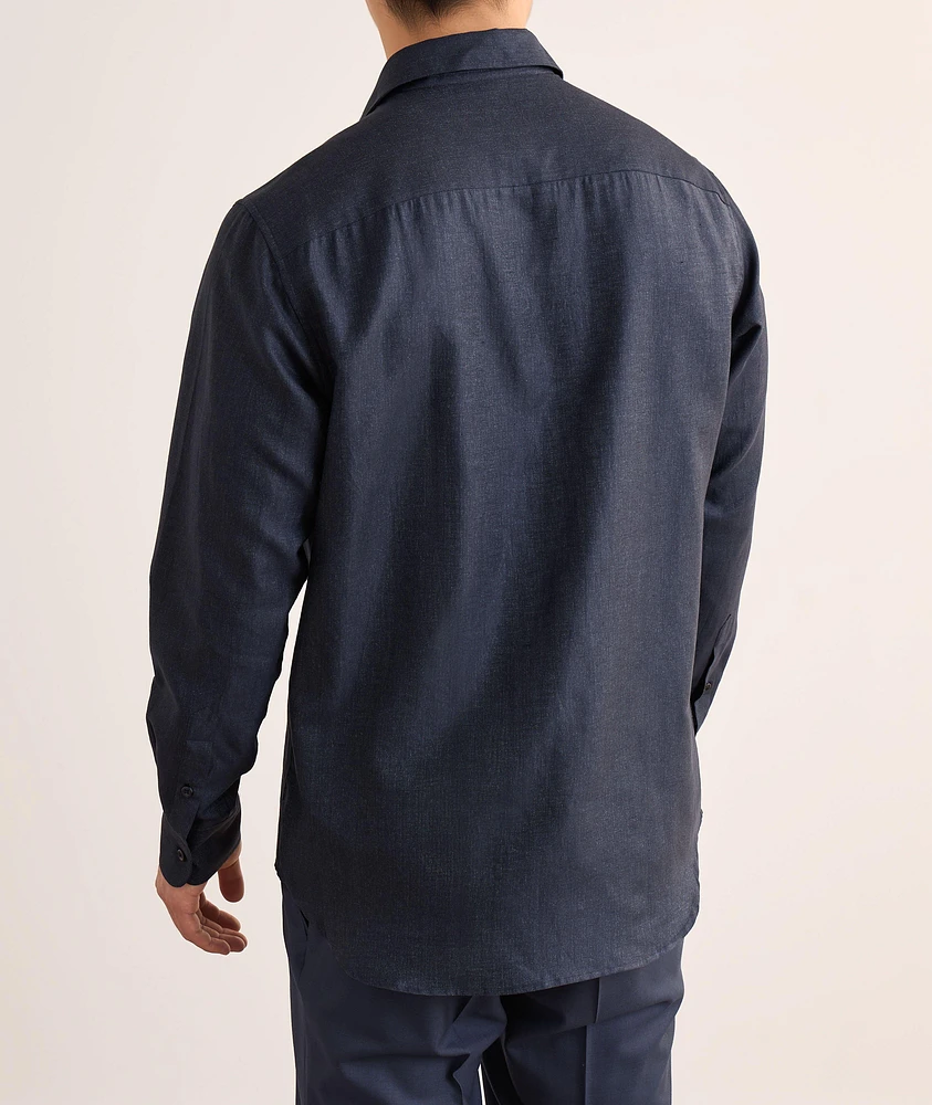 Hidden Button-Down Cotton-Linen Shirt